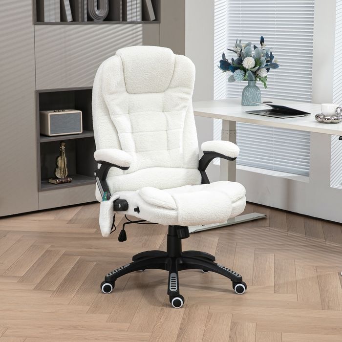 Produktbild Swisshandel24 Massage-Bürostuhl mit Wippfunktion, mit Heizfunktion, Liegefunktion, mit Fussstütze, Teddysamt, Weis