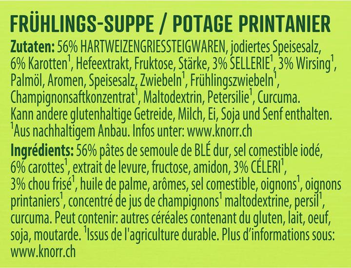 Nutritional values and ingredients Knorr Spring soup sachet with flädli, soup with vegetables without flavor enhancing additives