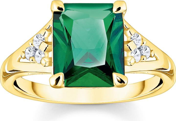 Produktbild Thomas Sabo Ring mit Grünen und Weissen Steinen Vergoldet (54, 925 Silber)
