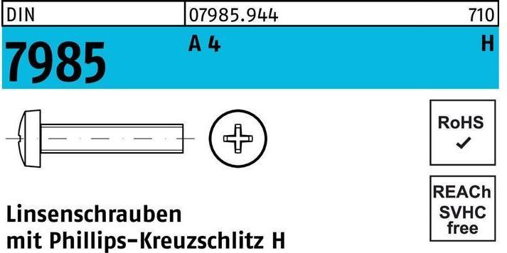 Produktbild Linsenschraube DIN 7985 m.Kreuzschlitz-PH M 3 x 6 -H A 4 (1000 Schrauben pro Stück)