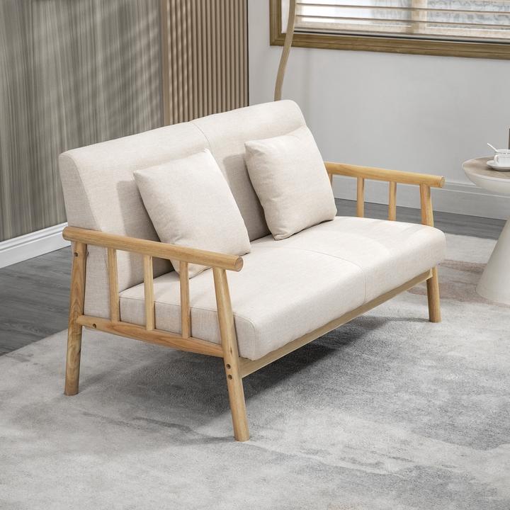 Produktbild Homcom 2 Sitzer Sofa Polyester, Gummiholz Beige (2-Sitzer)