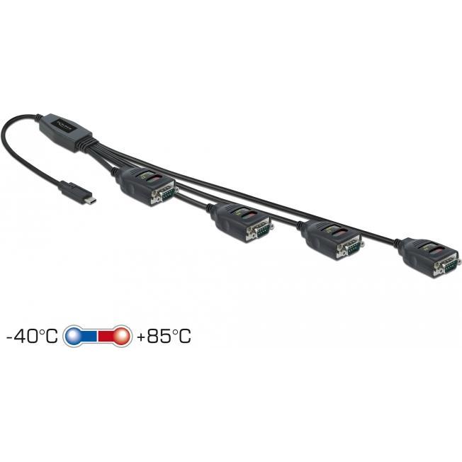 Thumbnail - Delock Adapter USB Type-C™ zu 4 x Seriell RS-232 DB9 mit 15 kV ESD Schutz (0.72 m, VGA), Schnittstellenkabel