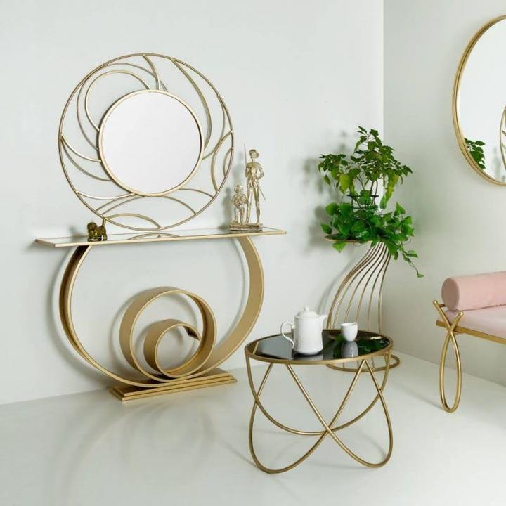 Image du produit Console d'entrée en métal doré (120 x 40 x 85 cm)