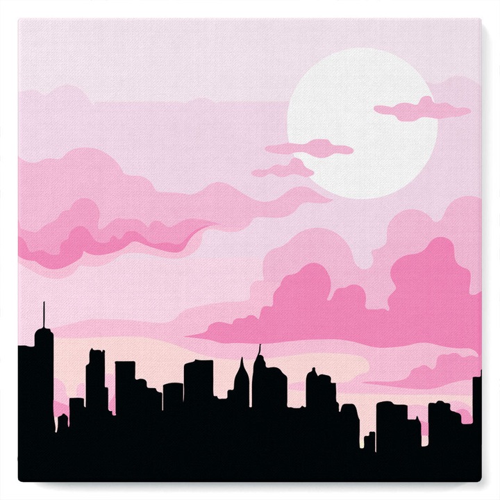 Actual product image Figured'Art Mini Paint by Numbers framed - City Skyline under Pink Sky