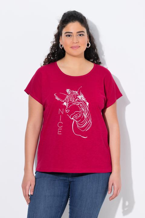 Immagine prodotto Ulla Popken T-shirt dal taglio oversize con design metallico con animale, scollo a girocollo e mezze maniche (58)