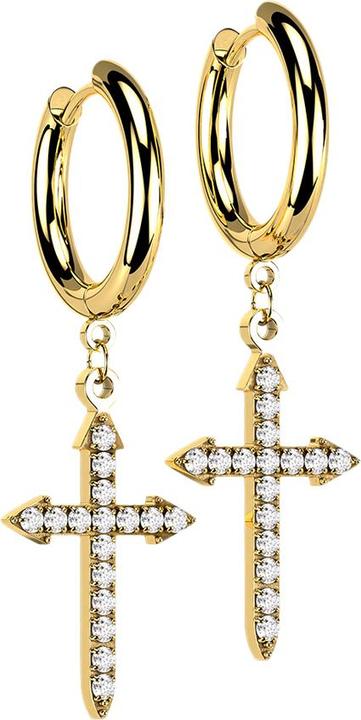 Image du produit Star Piercing Boucles d'oreilles plaqué or pendentif croix celtique avec cristaux (sans laiton, Acier chirurgical 316L)