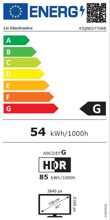 Label énergétique LG 43QNED776RB (43", QNED, 4K, 2024)