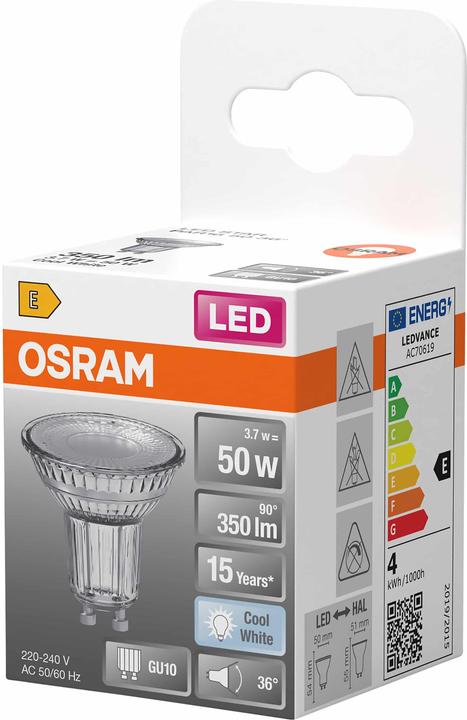 Produktbild Osram LED Leuchtmittel LED STAR PAR16 3.7W 840 GU10 Neutralweiss 4099854458620 (GU10, 3.70 W, 350 lm, 6 x, E)
