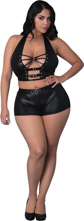 Actual product image Male Power Thalia - Halter Top and Shorts with Rings and Studs - 2X - Black (XXS)