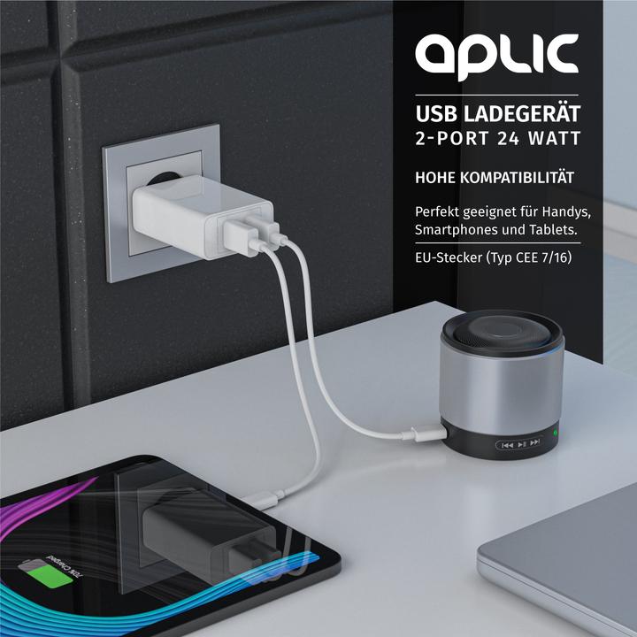 Image du produit Aplic Chargeur USB 4800 mA, banque d'énergie à 2 ports avec Smart Charge + Solid Charge, puissant 24W (24 W, 2 ports)