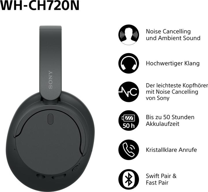 Image du produit Sony WH-CH720N (NC, 35 h, Sans fil, Filaire)