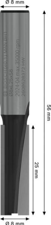 Produktbild Bosch Professional Zubehör Nutfräser, 8 mm, D1 8 mm, L 25,4 mm, G 56 mm
