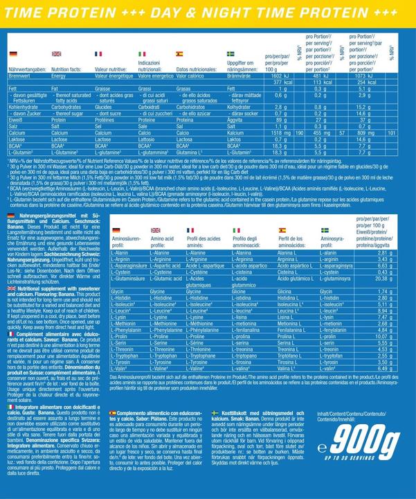 Nährwerte und Zutaten Body Attack 100 % Casein Protein (900g Dose) (Banane, 1 x, 900 g)