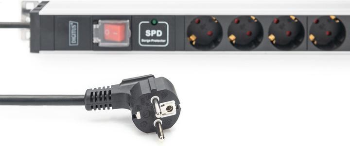 Actual product image Digitus Socket strip with aluminum profile with switch and surge protection, 12-way safety sockets, 2 m cabl (12x, CEE 7/3, 2 m)