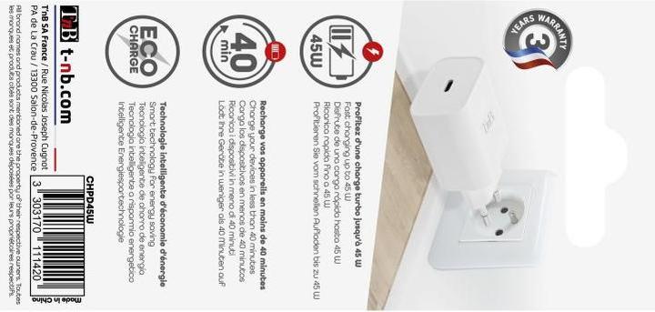 Produktbild T'nB TNB Ladegerät Power Delivery USB-C 45Watt (45 W, 1 Port)
