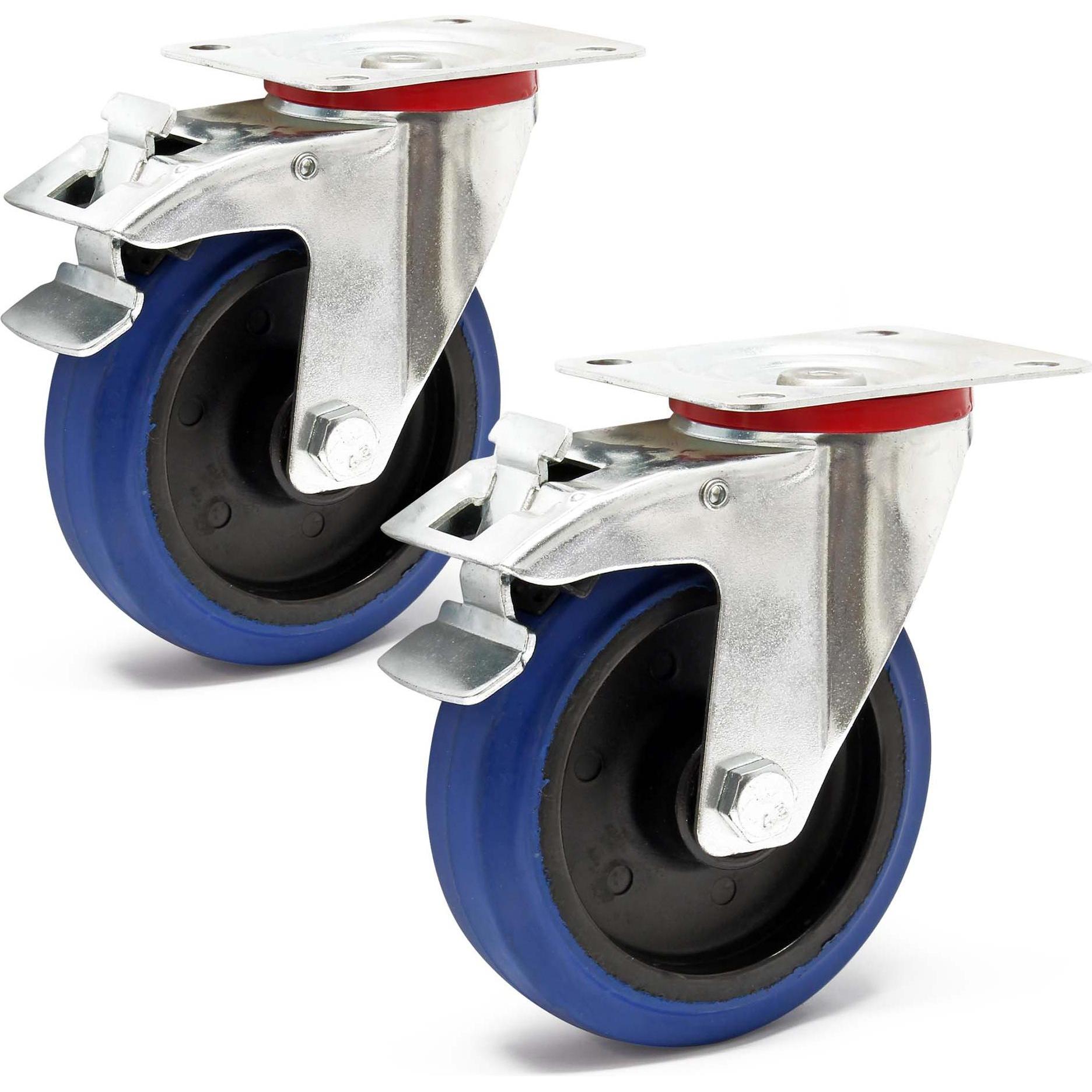 Wiltec, Möbelrollen, Lenkrollen Set 2x Transportrolle m. Bremse 125mm 200kg totalfeststellbar