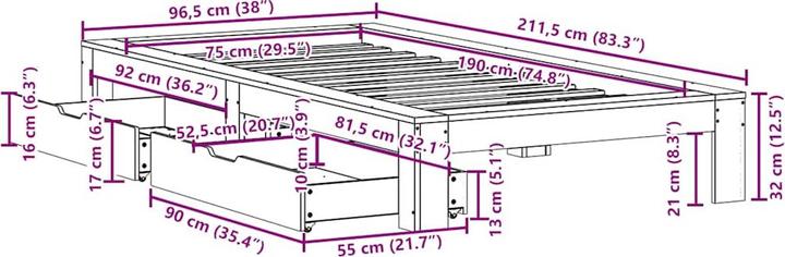 Produktbild vidaXL Bettrahmen (75 x 190 cm)