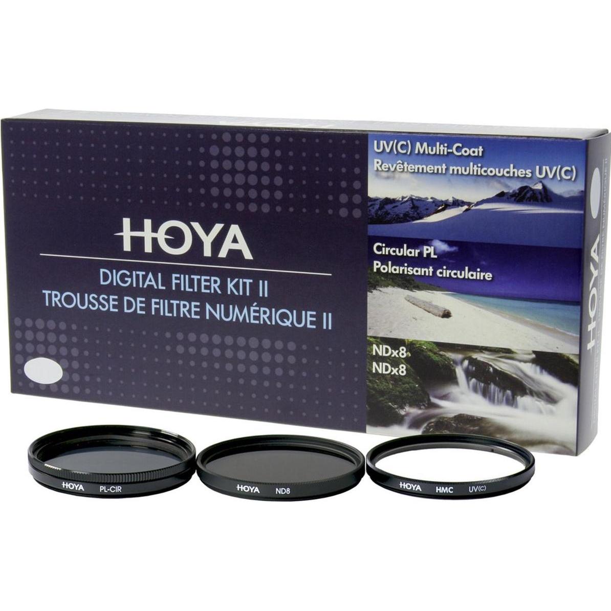 Hoya Digital Filter Kit II (UV, CIR-PL & ND8) Filterset (46 mm, Filtri grigi, Filtri polarizzanti, Filtro UV), Filtro fotografico, Nero