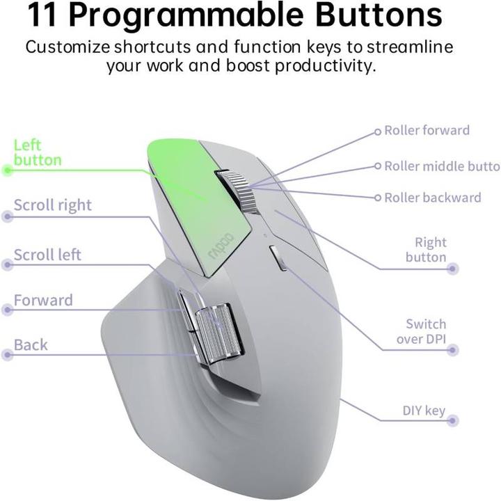 Produktbild Rapoo - MT760 - Bluetooth Maus - Kabellose Maus, Hellgrau (Kabellos)