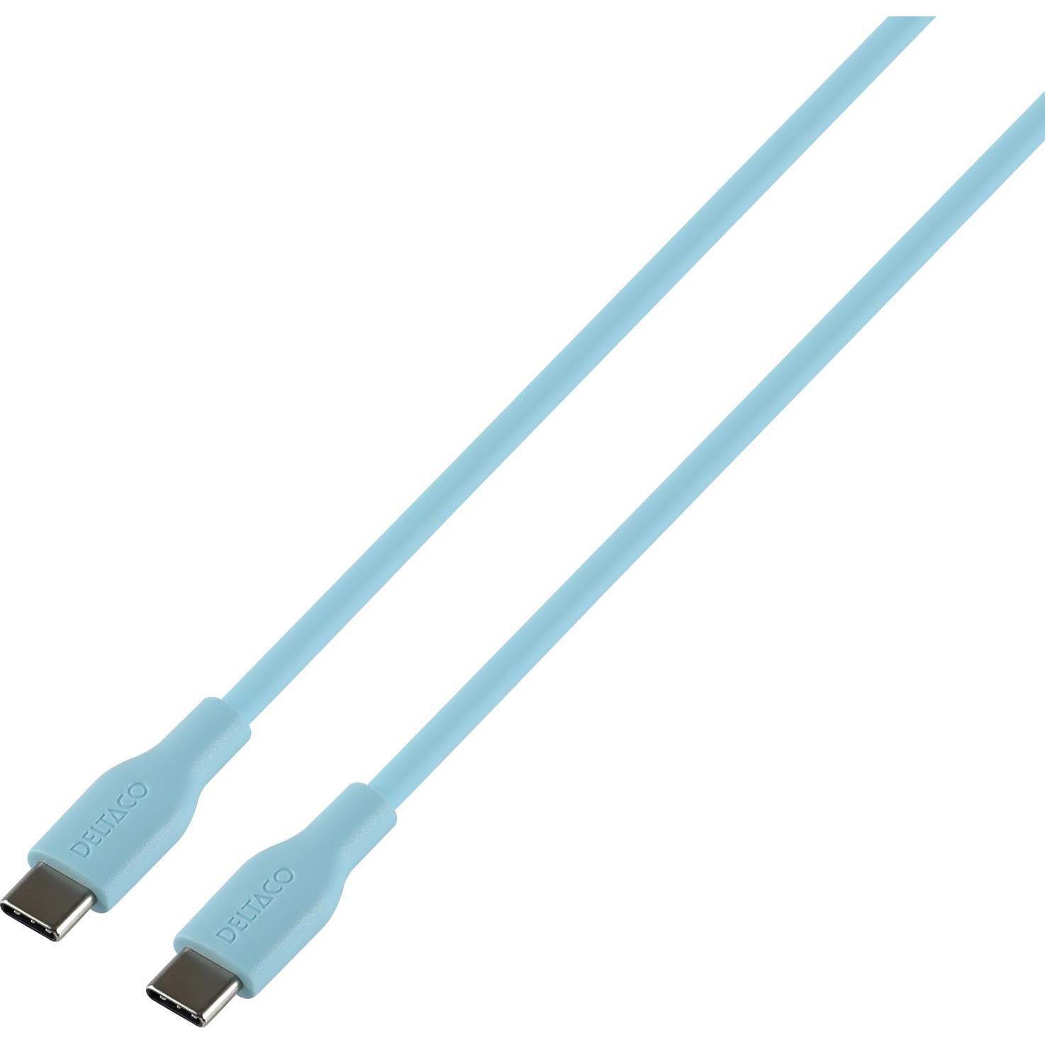 Deltaco USB-C a USB-C USB2.0 SPR, silicone 1,5m Turkos (1.50 m, USB 2.0), Cavo USB