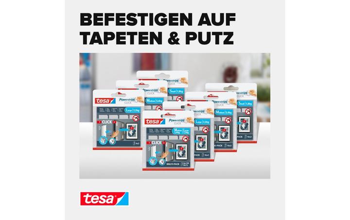 Immagine prodotto tesa Powerstrips CLICK - Cuscinetti adesivi in velcro - Appendi quadri senza forare - Piccolo 1,8kg - 16 (20 mm)