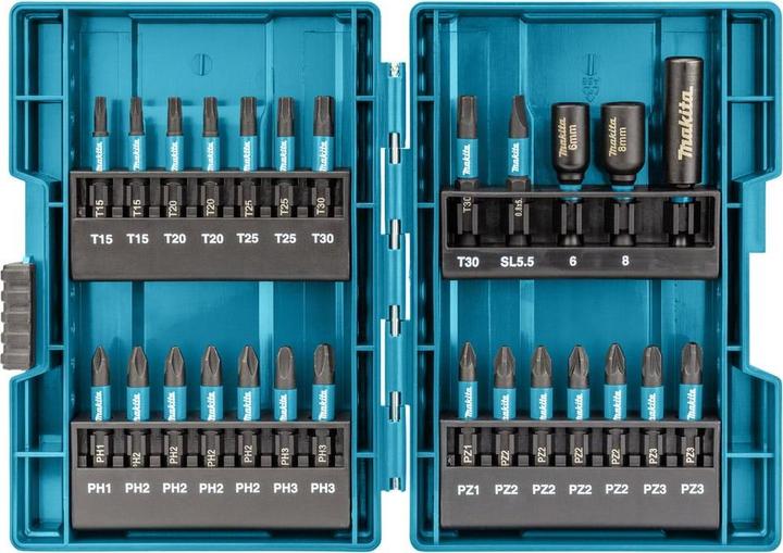 Actual product image Makita Impact Black Bit Set (Cross Phillips PH, Cross Pozidriv PZ, Screw slot, Hexagon socket TX)