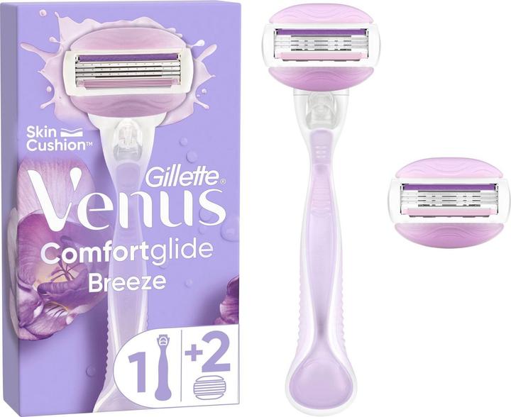 Venus Optic Gillette Comfortglide Breeze Razor 1 Handle 2 Blade Refills 3 Blades Gentle Shaving