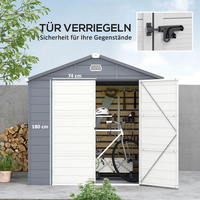 Immagine prodotto Swisshandel24 Gerätehaus 4,1m³, Pultdach, 240x190x180/228 cm, mit Abschliessbar, Fenster, Grau