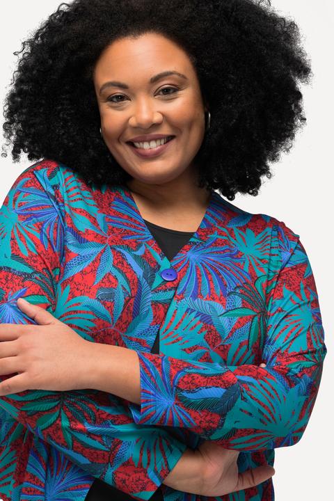 Image du produit Ulla Popken Veste en jersey à col V et manches longues, motif palmiers (56)