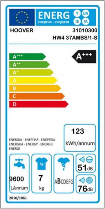 Energy Label Hoover HW4 37AMBS/1-S (7 kg, Left)