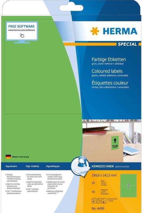 Produktbild HERMA Farbige Etiketten A4 ablösbar