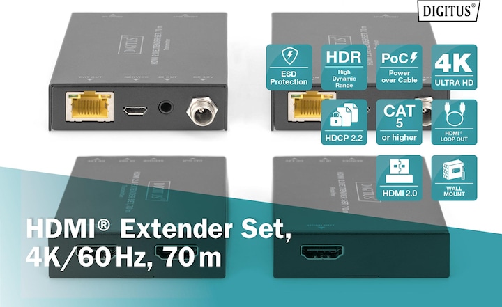 Produktbild Digitus HDMI Extender Set, 4K/60Hz, 70 m (Video Switch)