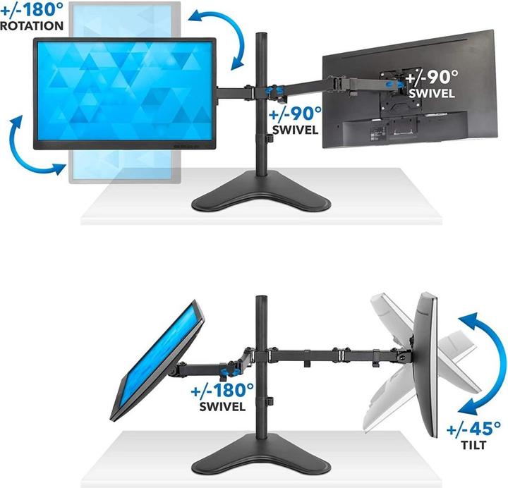 Image du produit Techly Pied pour 2 écrans LCD - noir - Taille d'écran : 33-81.3 cm (13"-32") (Tables, 32", 16 kg)