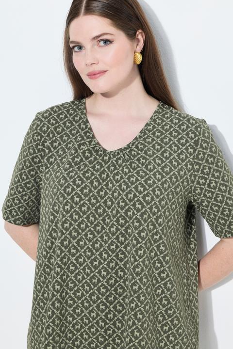 Produktbild Ulla Popken T-Shirt, Trachtenmuster, A-Linie, V-Ausschnitt, Halbarm (58)