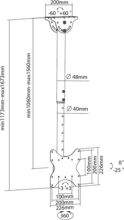 Valeurs nutritives et ingrédients Techly Telescopic Ceiling Support (Plafond, 50 kg, 23" - 42")