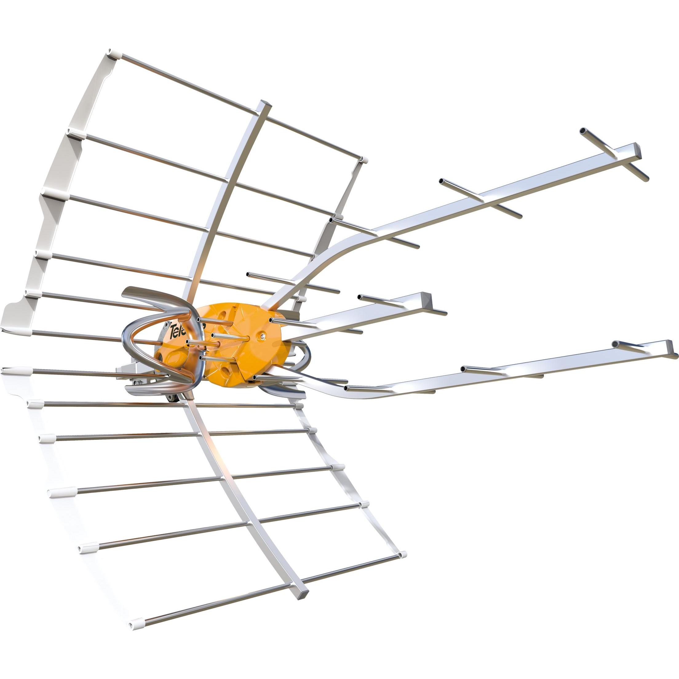 Televes Antenna ELLIPSE UHF passiva/attiva con alimentatore PS (Antenna, 40 dB, DVB-T / -T2), Parabola + Antenna, Argento, Arancia