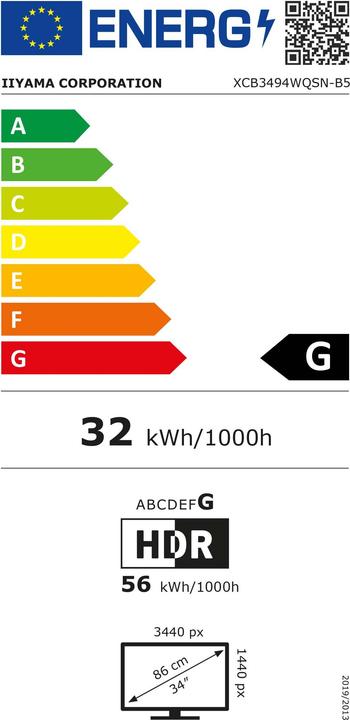 Energie-Label iiyama ProLite XCB3494WQSN-B5 (3440 x 1440 Pixel, 34")