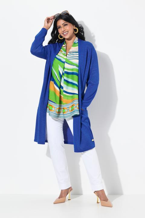 Produktbild Ulla Popken Long-Strickjacke, offene Form, V-Ausschnitt, Stehkragen (58)