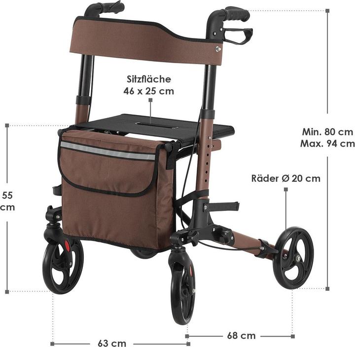 Produktbild Juskys Klappbarer Rollator Vital mit Sitzfläche & Einkaufstasche