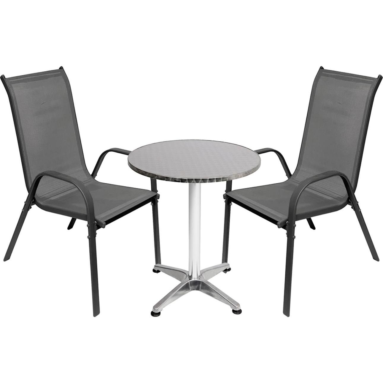 Thumbnail - Mojawo, Gartentisch + Balkontisch, 3-tlg. Bistro Garnitur Balkonset Garnitur Tisch + 2 Stapelstühle Ø60cm (60 cm)