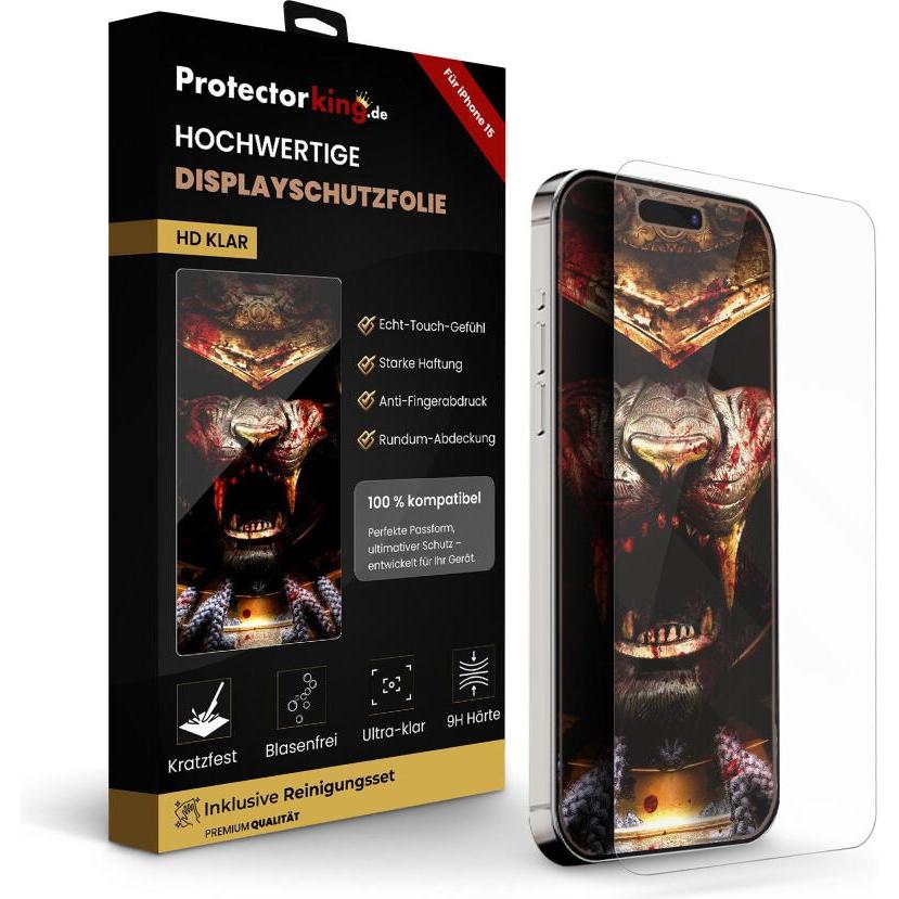 Thumbnail - Protectorking 4x echtes Tempered 9H Panzerhartglas 3D KLAR (4 Stück, Apple iPhone 15), Smartphone Schutzfolie, Transpare...
