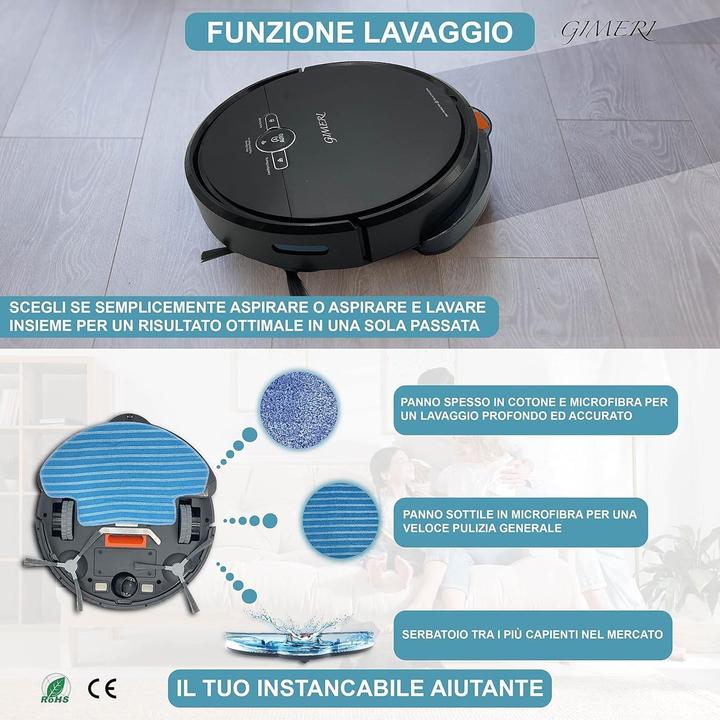 Actual product image Gimeri Robot Vacuum and Mop with Wi-Fi, Alexa and Google Compatible, Auto-Charging, 2000 Pa Suction (2000 Pa, Wiping cloth)