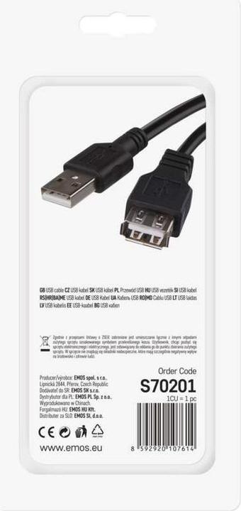 Actual product image Emos USB cable 2.0 A plug - A socket 2m (2 m, USB 2.0)