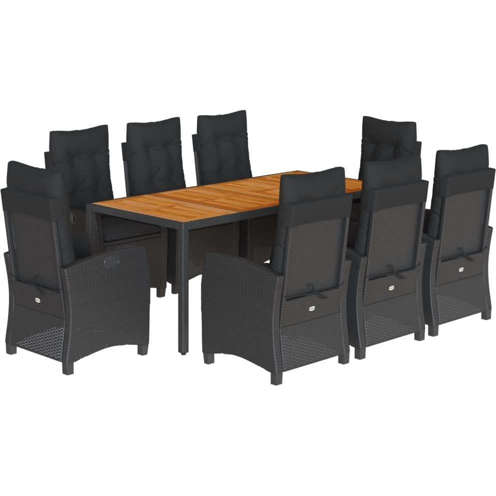 VidaXL, Gartentisch + Balkontisch, Gartenmöbel Essgruppe Gartengarnitur Sitzgruppe 9tlg. Schwarz Poly Rattan (90 cm)