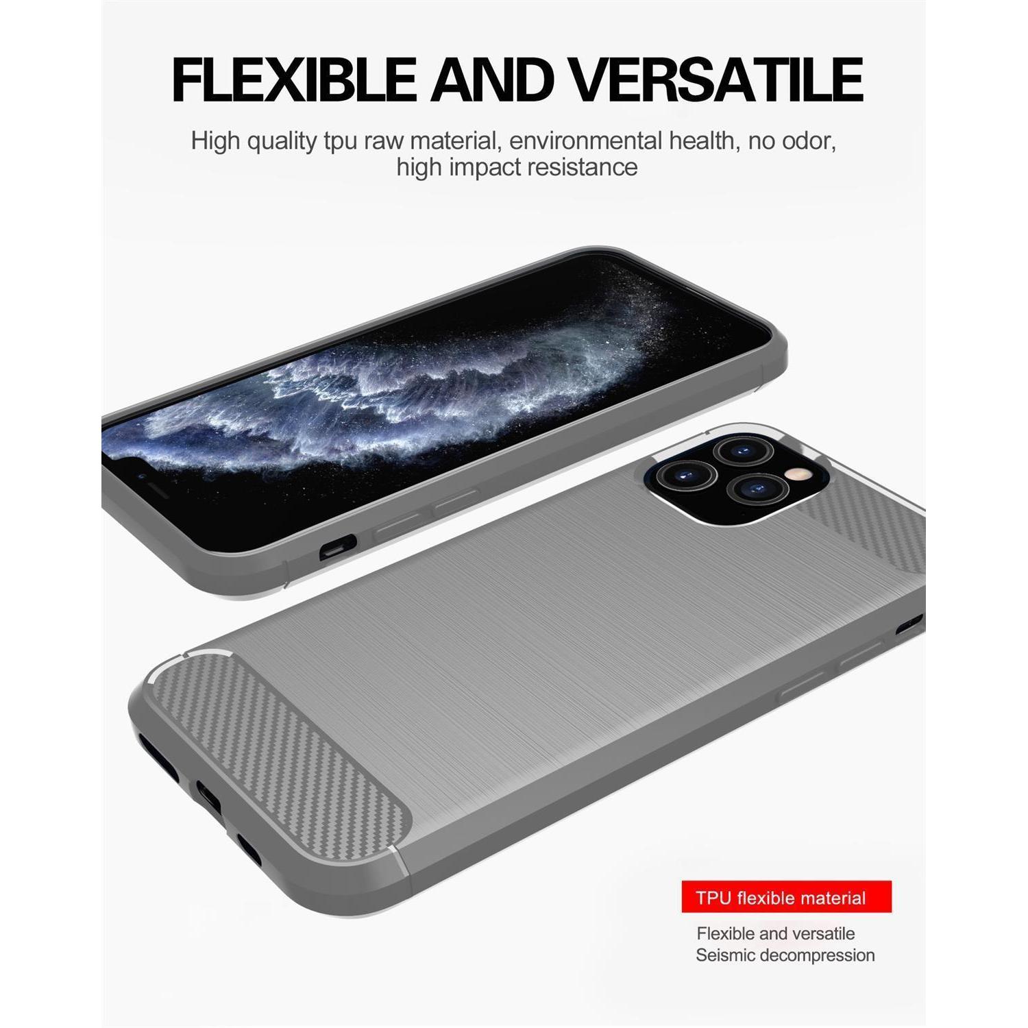 Thumbnail - Cadorabo TPU Ultra Slim carbon edelstahl Kombi Cover (Apple iPhone 11 Pro Max), Smartphone Hülle, Grau