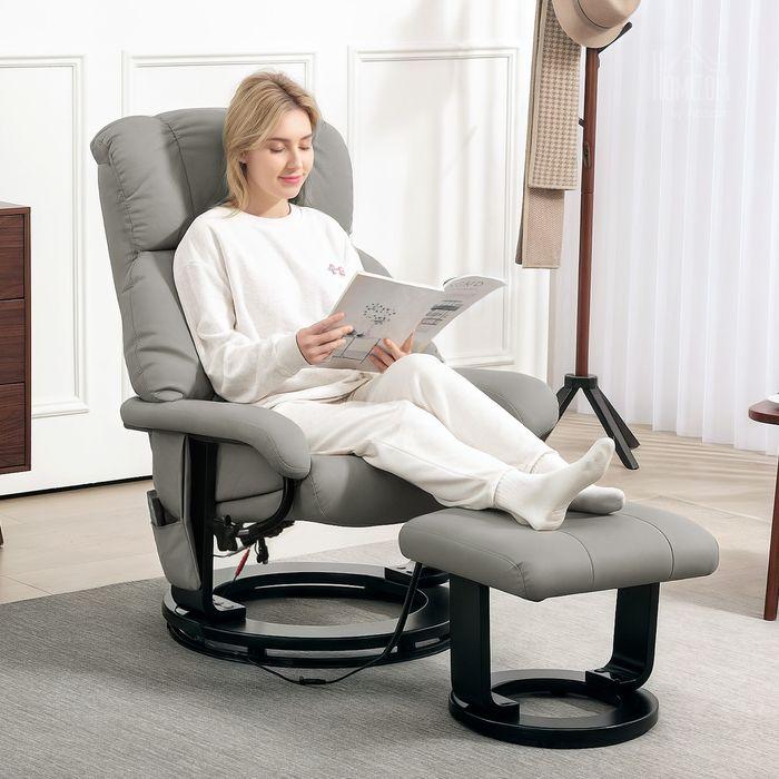 Image du produit Swisshandel24 Relaxsessel mit Fusshocker, Massagesessel mit Liegefunktion Fernbedienung Grau