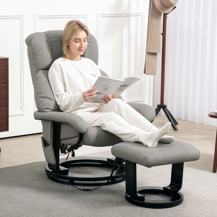 Produktbild Swisshandel24 Relaxsessel mit Fusshocker, Massagesessel mit Liegefunktion Fernbedienung Grau