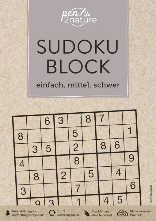 Actual product image Sudoku-Block  einfach, mittel, schwer (German, pen2nature, 2022)