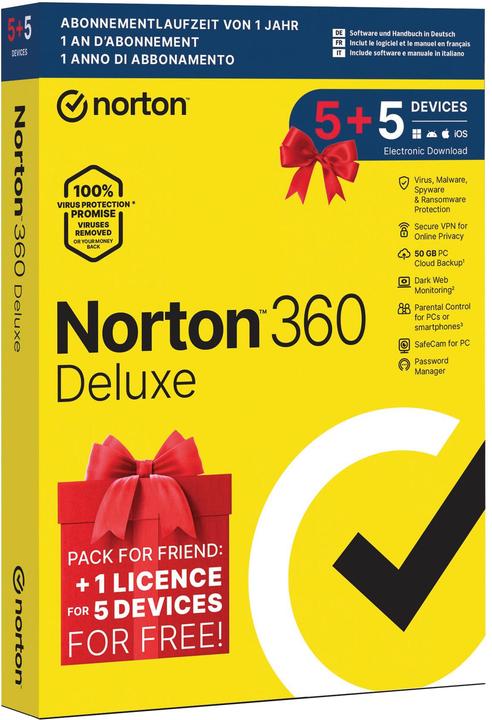 Produktbild NortonLifeLock SYMANTEC 360 DELUXE 50GB 5DEV 12m, SYMANTEC (10 User, 12 Monate)