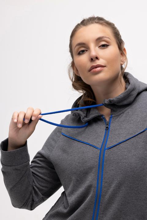 Image du produit Ulla Popken Veste en molleton, passepoil, capuche, ourlet arrondi (50, 52)
